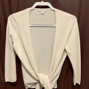 NWOT Garnet Hill Women’s Cashmere Tie Front Sweater, Size M, Cream, Style #30530